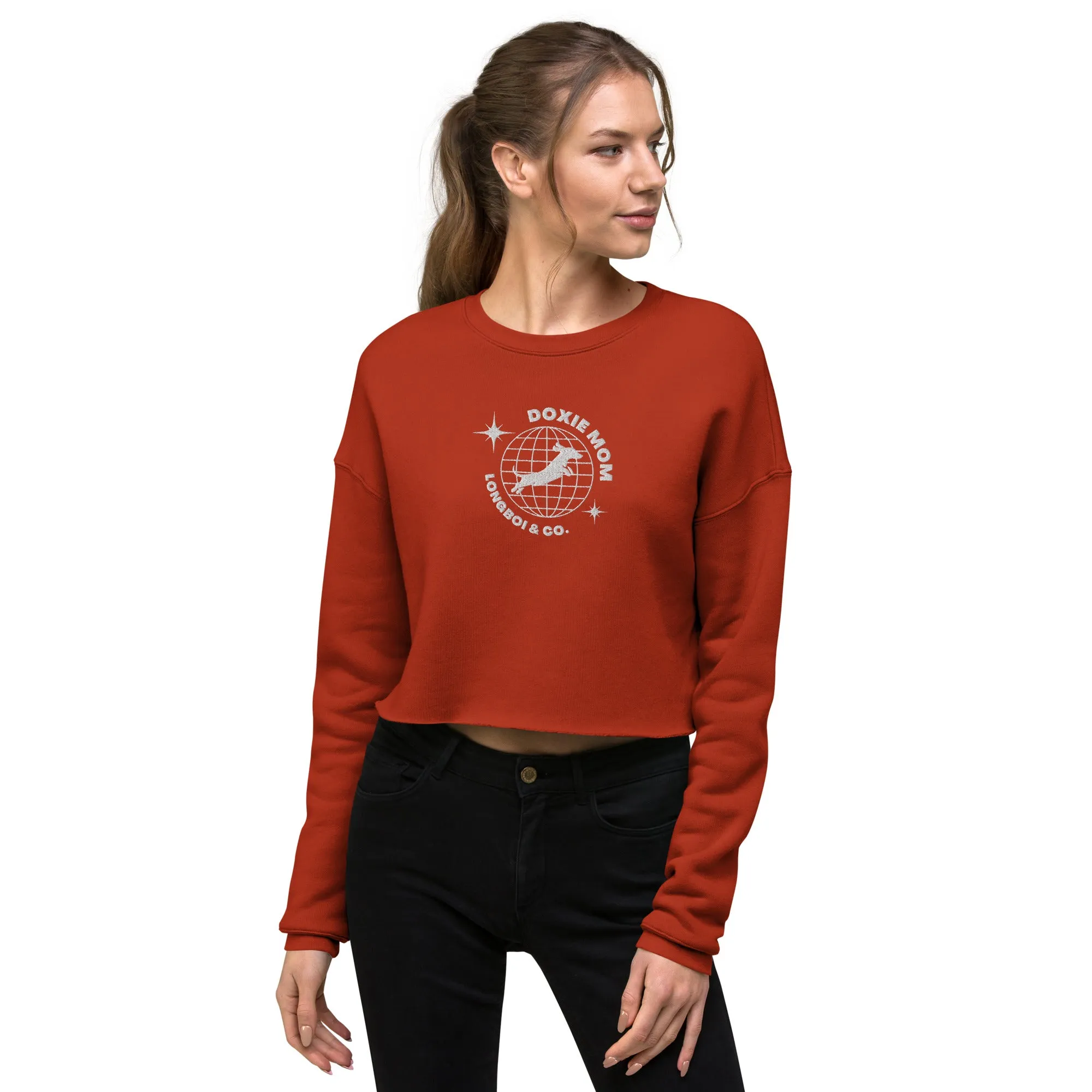 Global Doxie Mom Embroidered Crop Sweatshirt