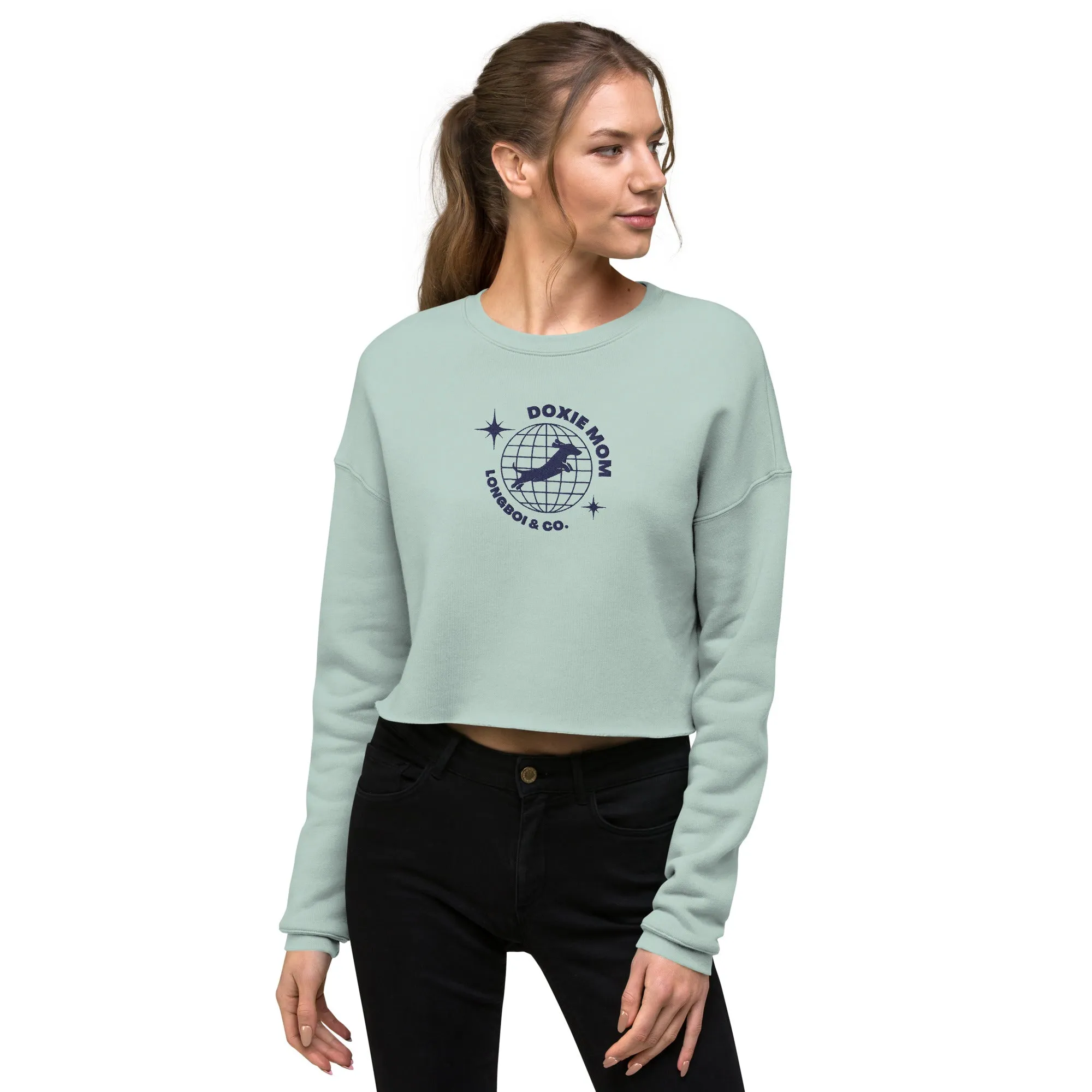 Global Doxie Mom Embroidered Crop Sweatshirt