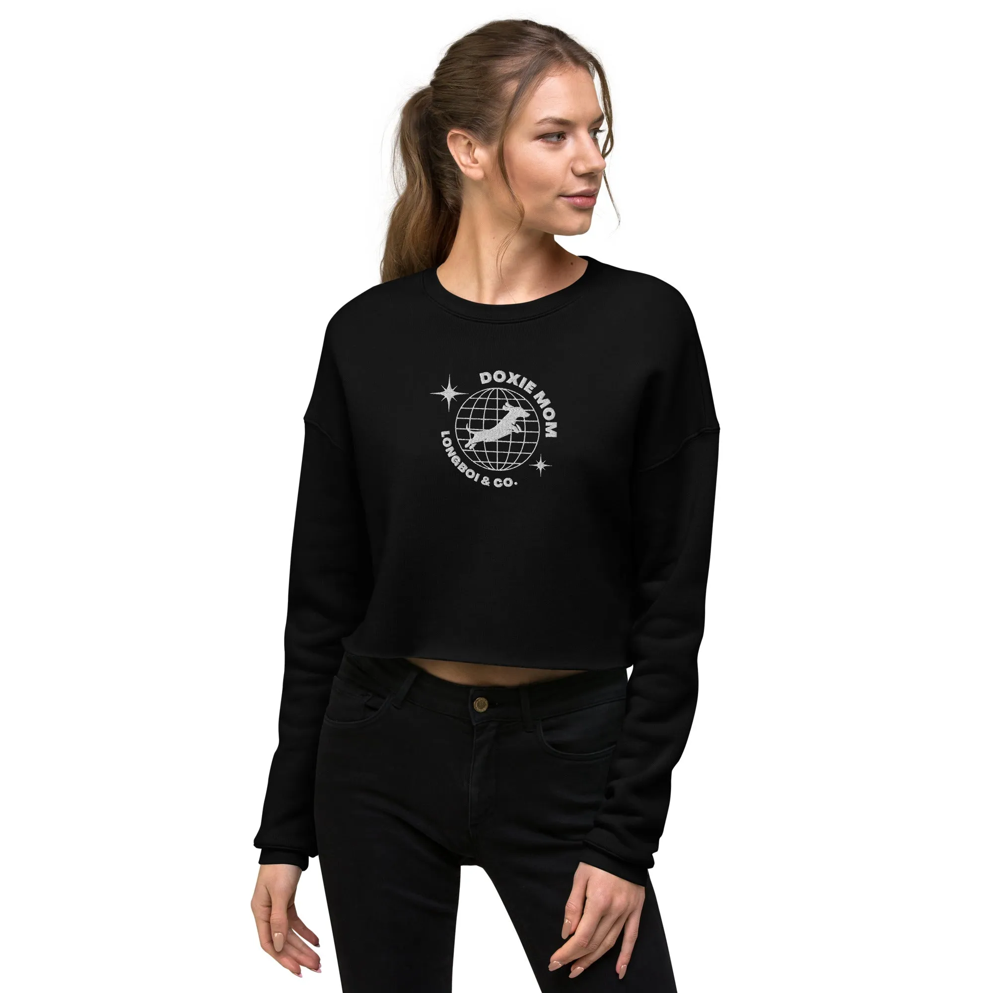 Global Doxie Mom Embroidered Crop Sweatshirt