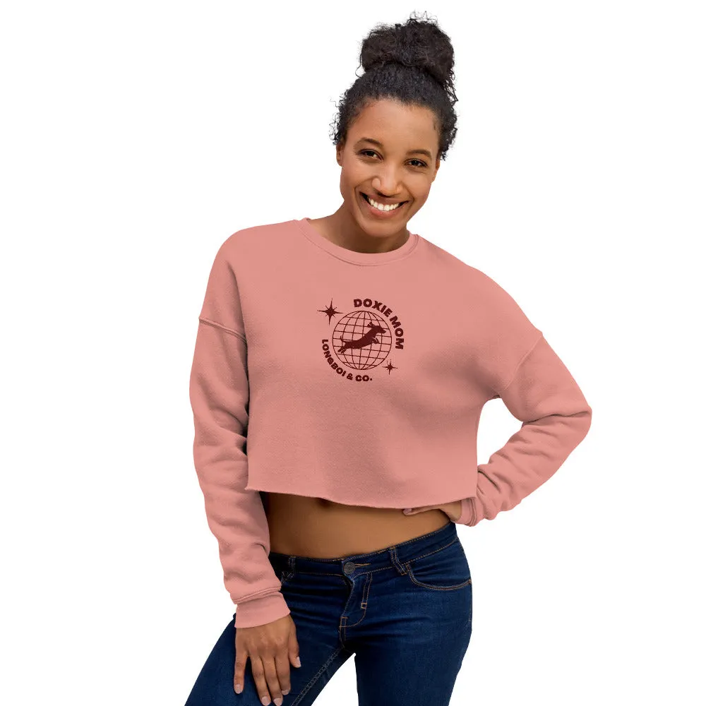 Global Doxie Mom Embroidered Crop Sweatshirt