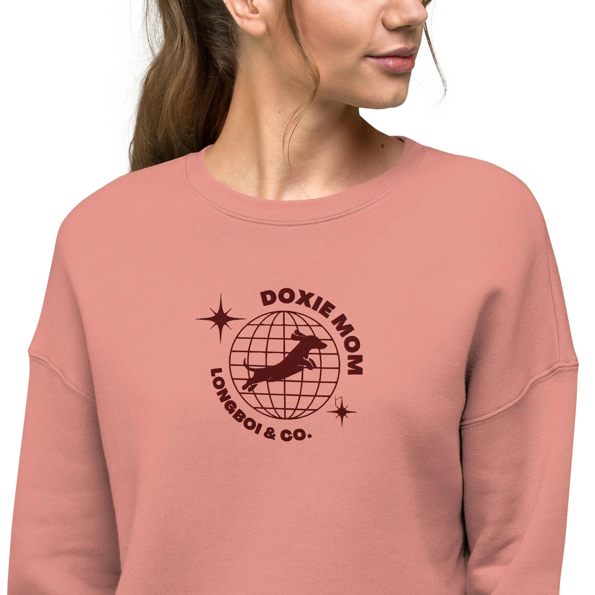 Global Doxie Mom Embroidered Crop Sweatshirt