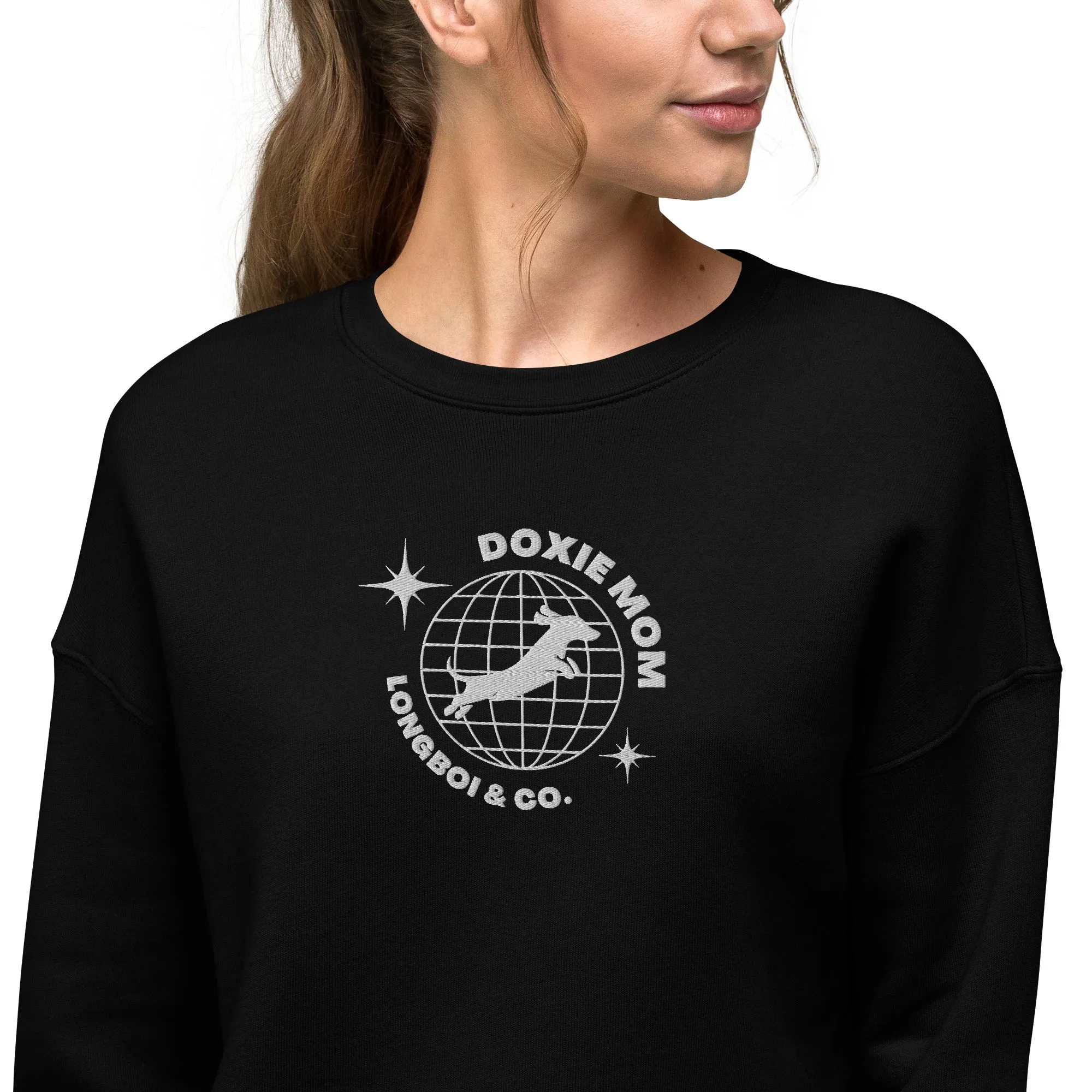 Global Doxie Mom Embroidered Crop Sweatshirt