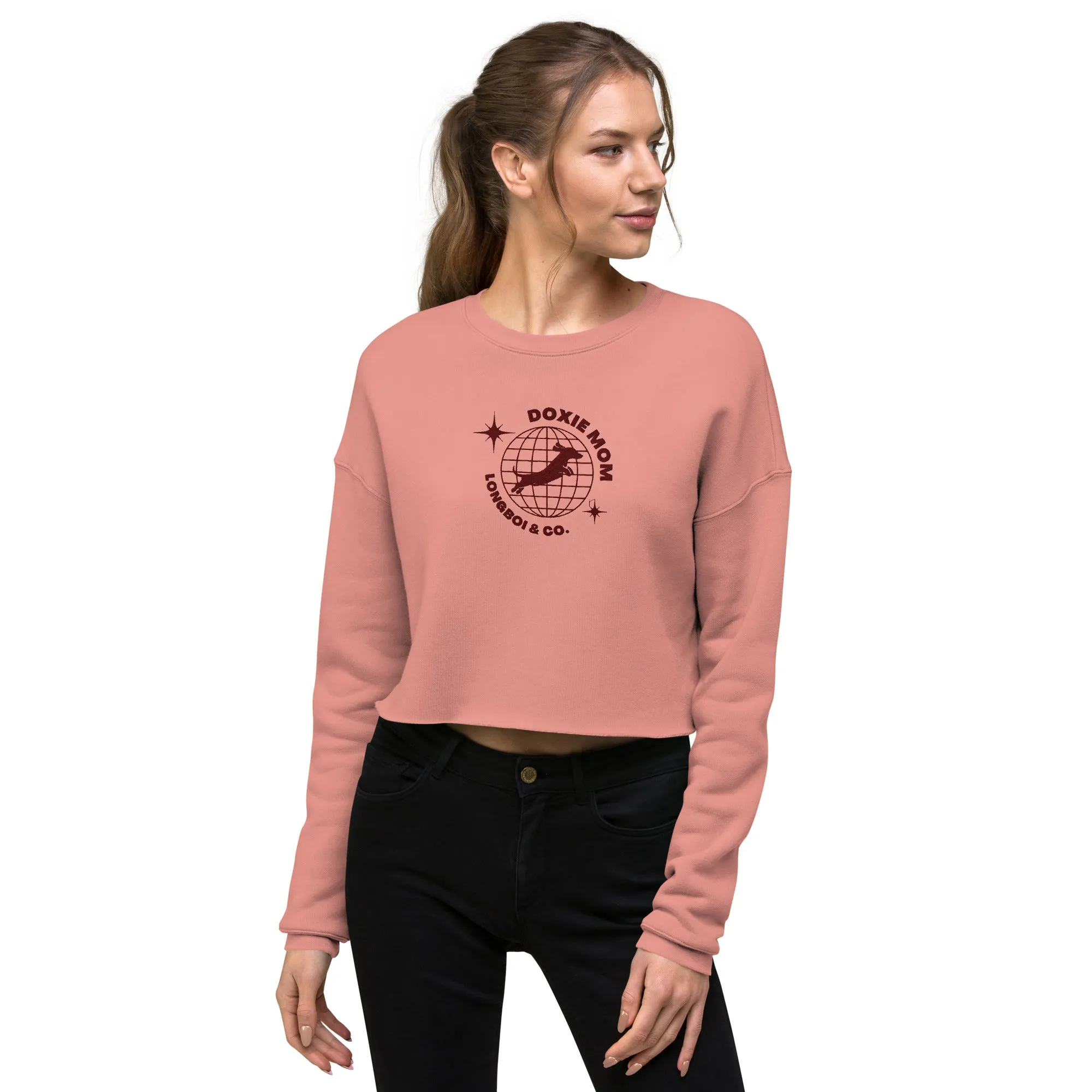 Global Doxie Mom Embroidered Crop Sweatshirt