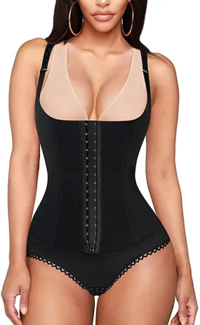 Gotoly Women Bodysuit Tummy Control Shapewear Waist Trainer Slim Full Body Shaper Open Bust Corset Cincher, Black, Medium