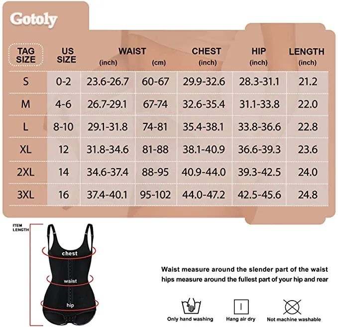 Gotoly Women Bodysuit Tummy Control Shapewear Waist Trainer Slim Full Body Shaper Open Bust Corset Cincher, Black, Medium