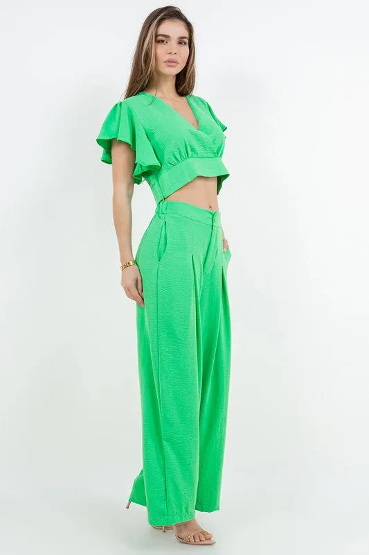 Green 2 Pcs Set Blouse And Pants