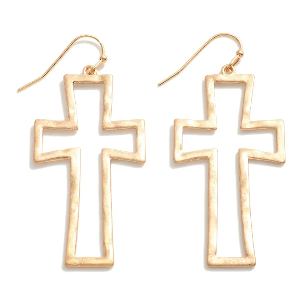 Hammered Cross Earrings - Gold