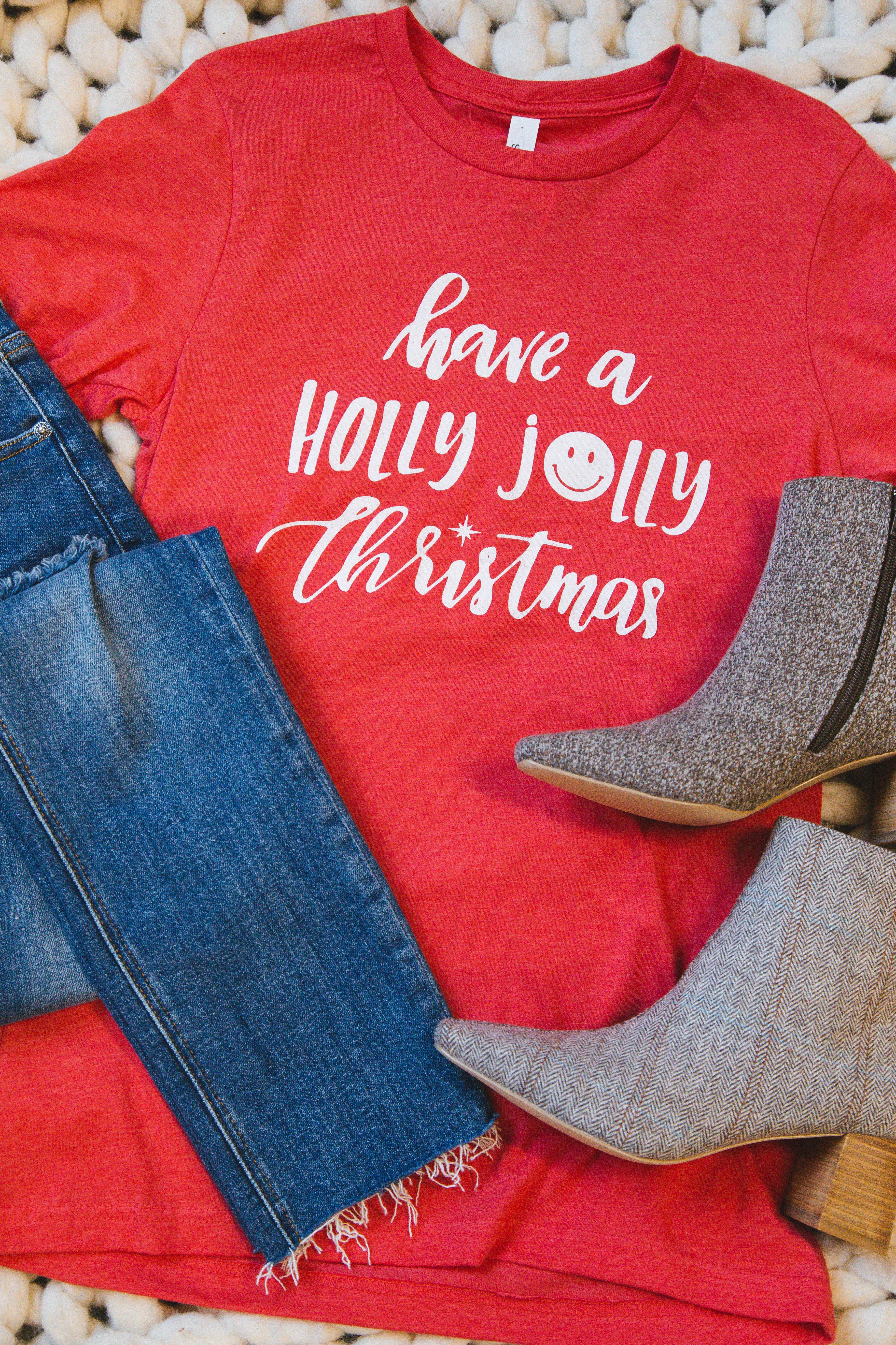 Have A Holly Jolly Christmas Graphic Tee, Heather Red