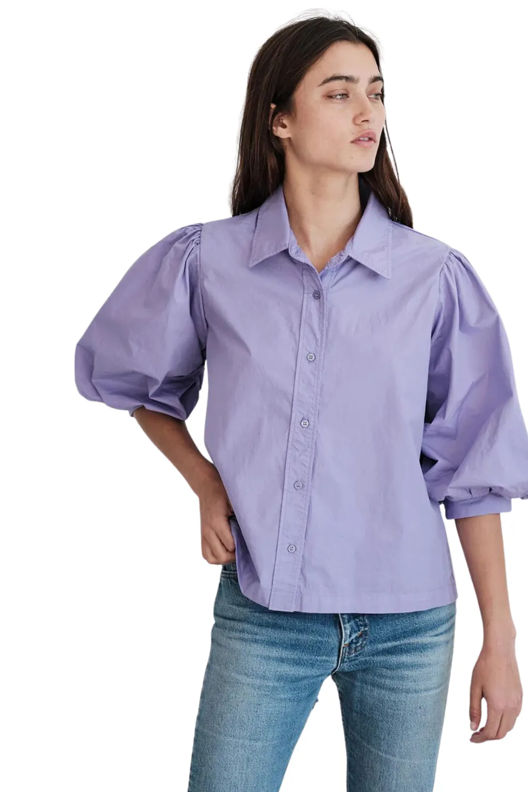 Heavy Poplin Puff Sleeve Shirt, Iris