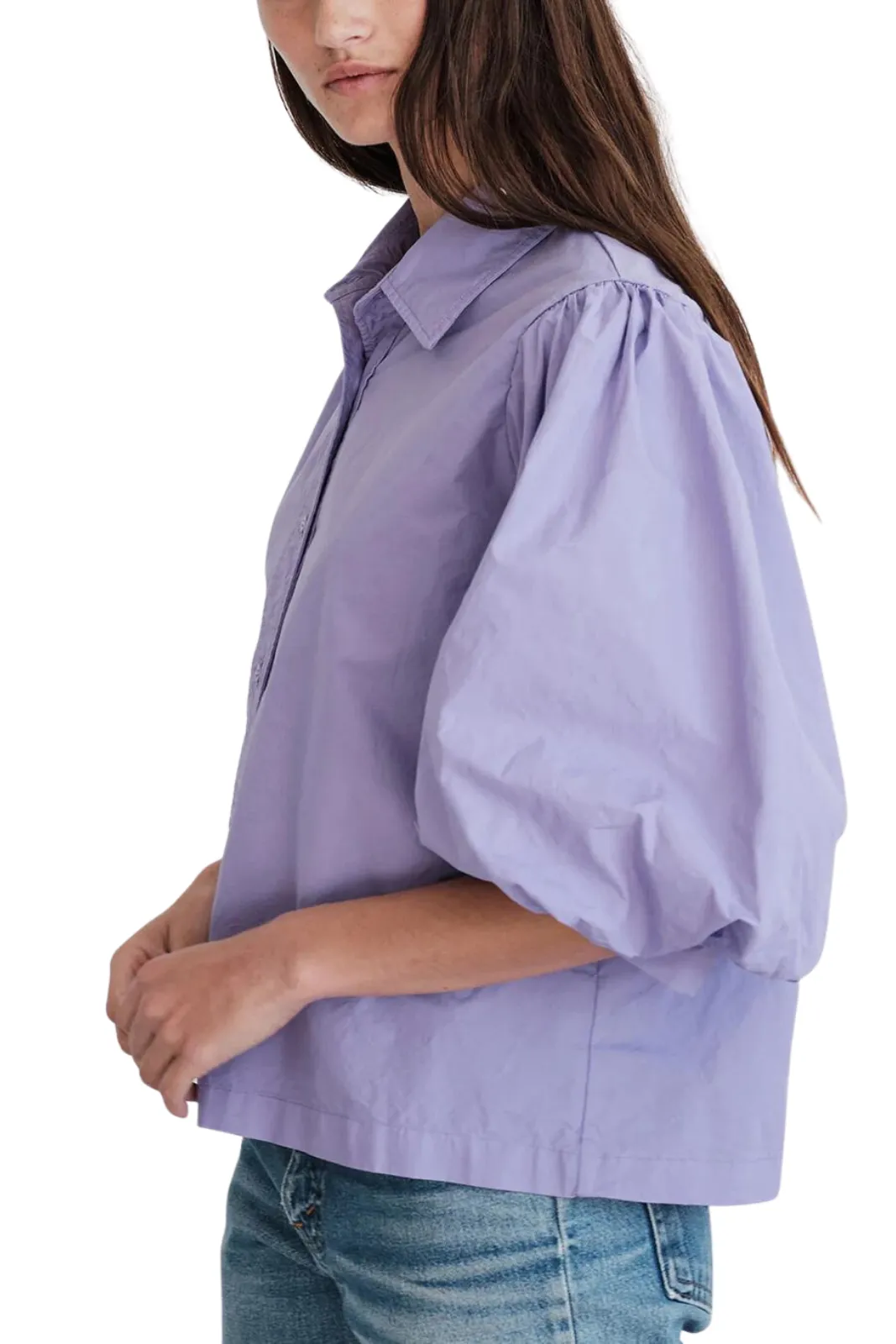 Heavy Poplin Puff Sleeve Shirt, Iris