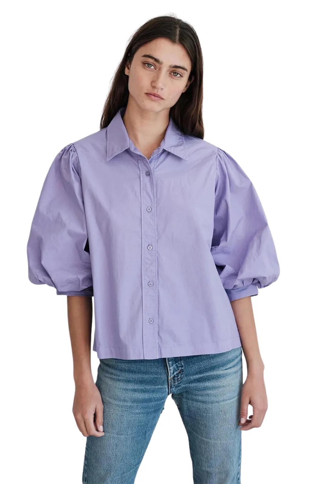 Heavy Poplin Puff Sleeve Shirt, Iris