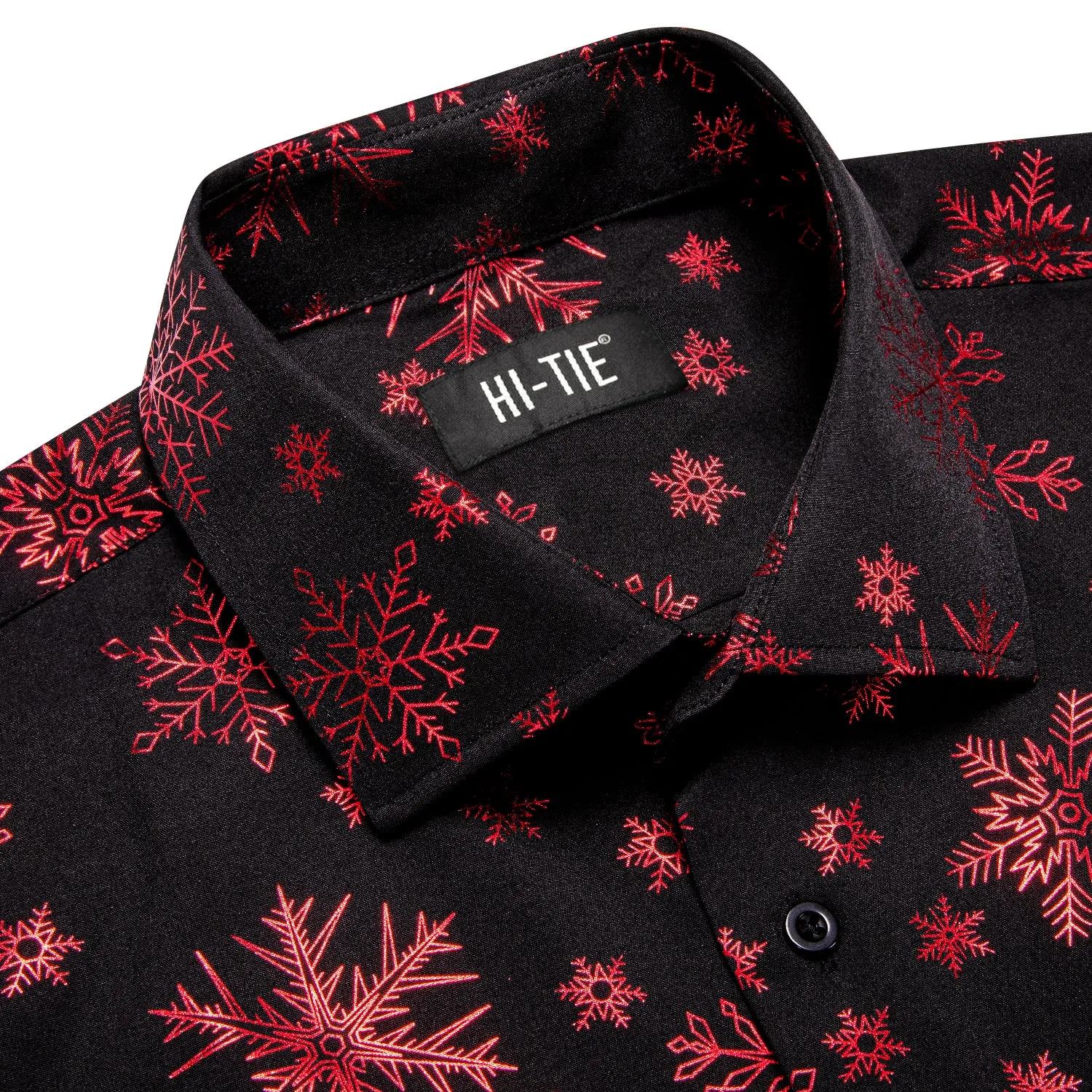 Hi-Tie Dinner Shirt Red Snowflake Men Long Sleeve Shirt Christmas