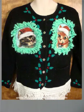 Holly Berries and Santa Cats Ugly Christmas Sweater