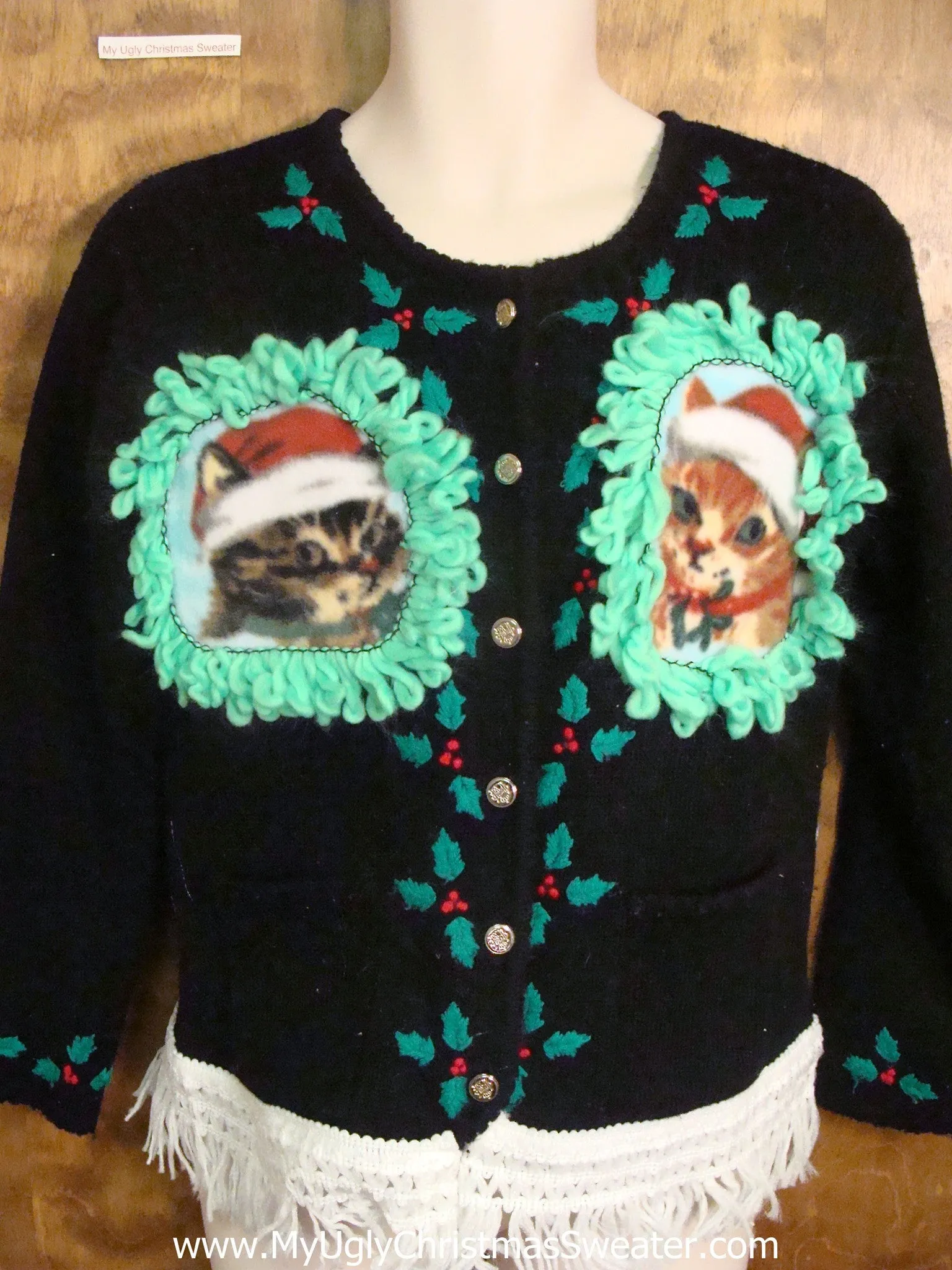 Holly Berries and Santa Cats Ugly Christmas Sweater