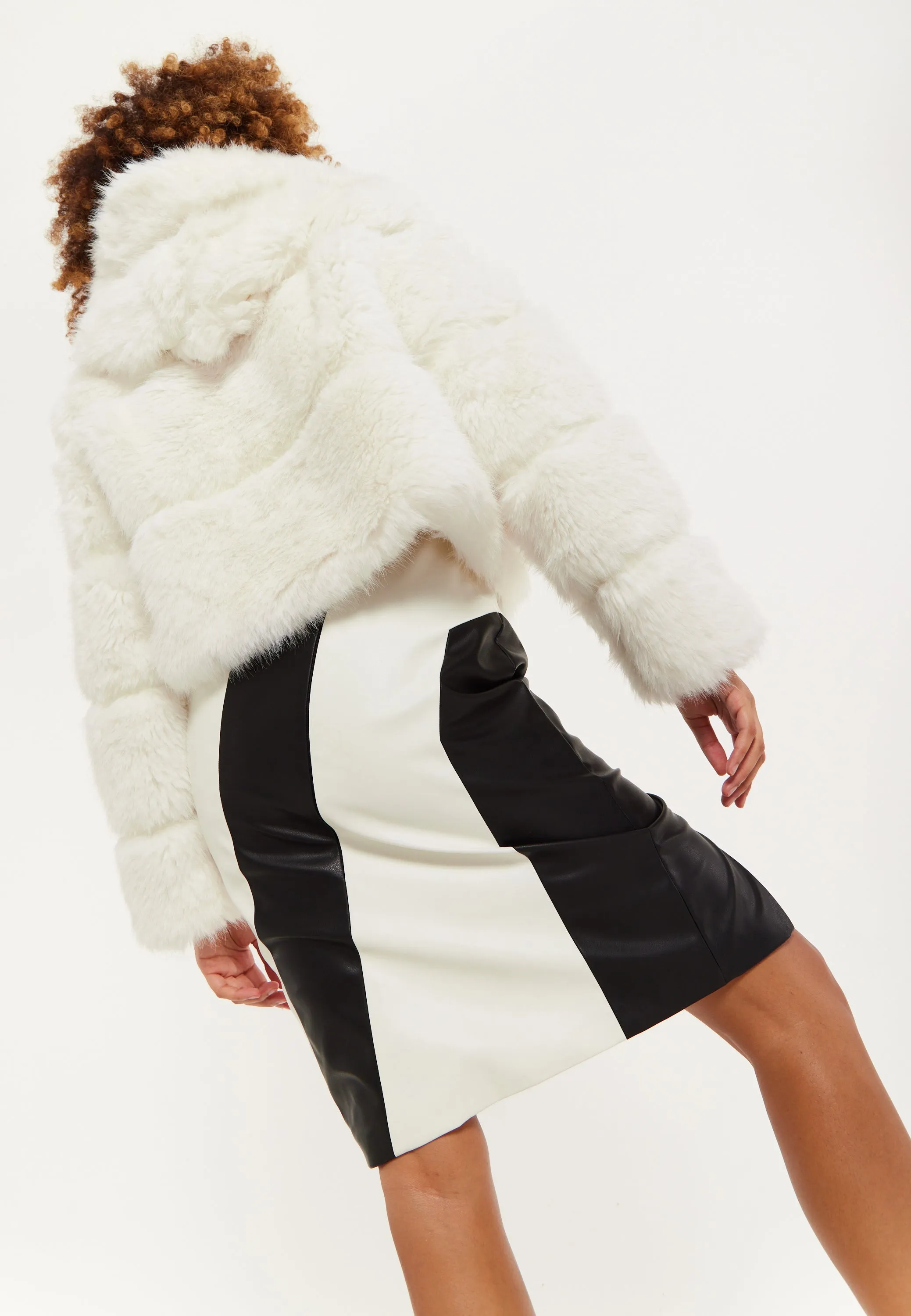 House of Holland White Faux Fur Cropped Jacket