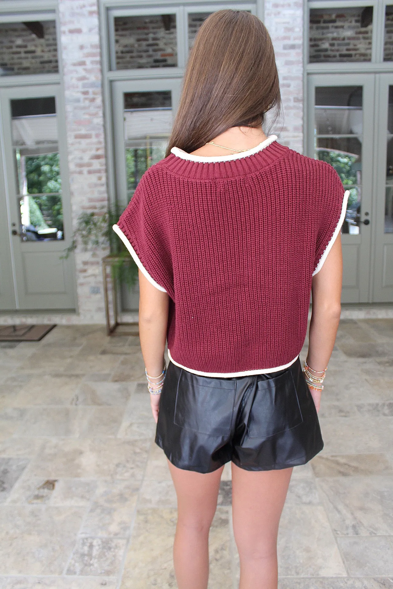 In Charge Boxy Sweater Top Maroon