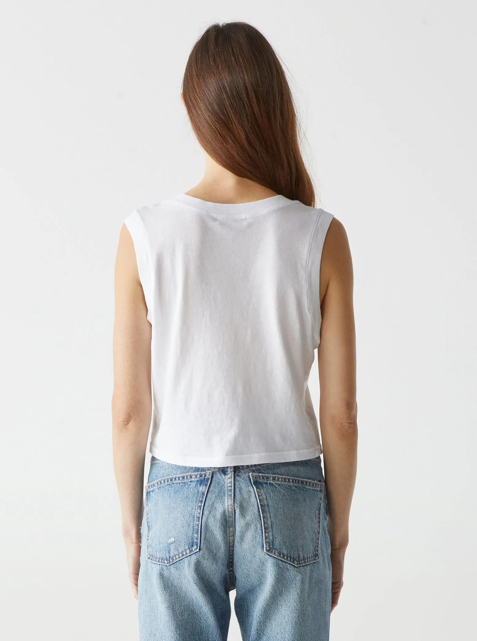 Johnnie Cropped Muscle Tank - White