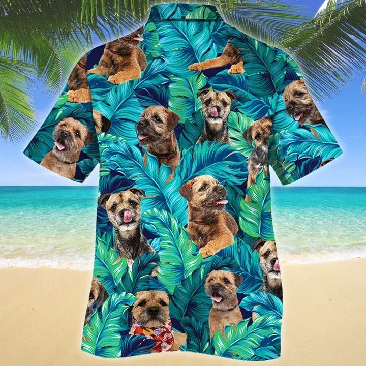 Kawaii Border Terrier Dog Lovers Gift Summer Beach Palm Tree Pattern Hawaiian Shirt