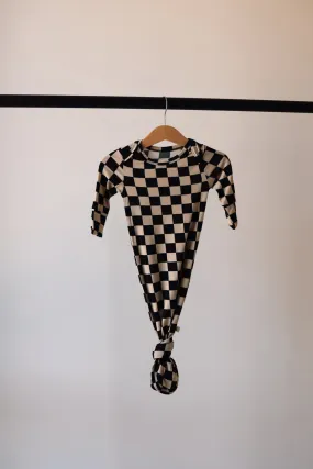 Knotted Bamboo Gown | Black Checkerboard