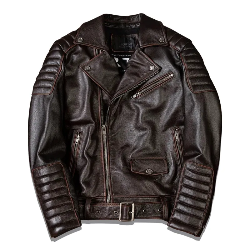 Large Lapel Motorcycle Cowhide Leather Jacket