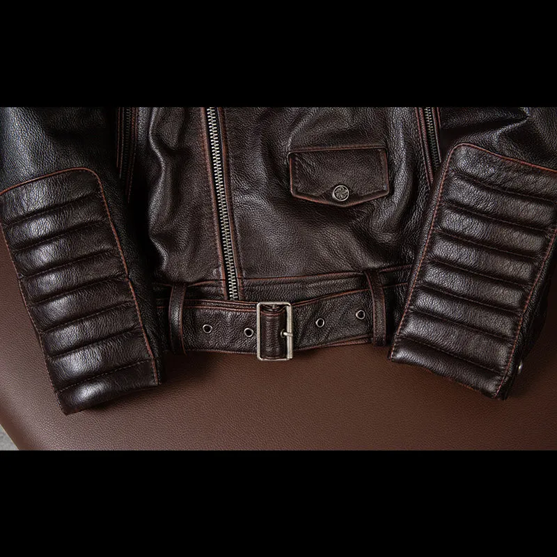 Large Lapel Motorcycle Cowhide Leather Jacket