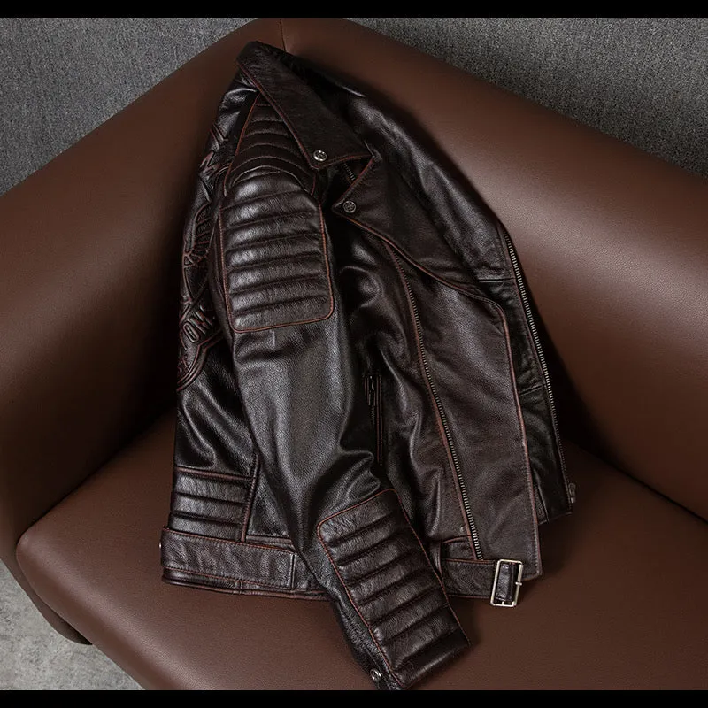 Large Lapel Motorcycle Cowhide Leather Jacket