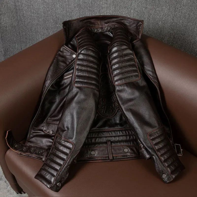 Large Lapel Motorcycle Cowhide Leather Jacket