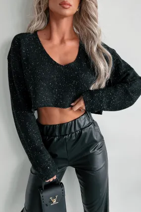 Last To Leave Speckle Knit Crop Sweater (Black)