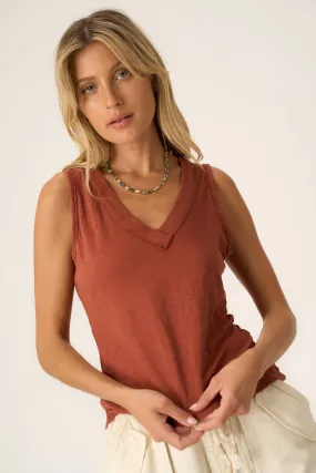 Let Me Know Relaxed Slub V Neck Tank - Summer Rust