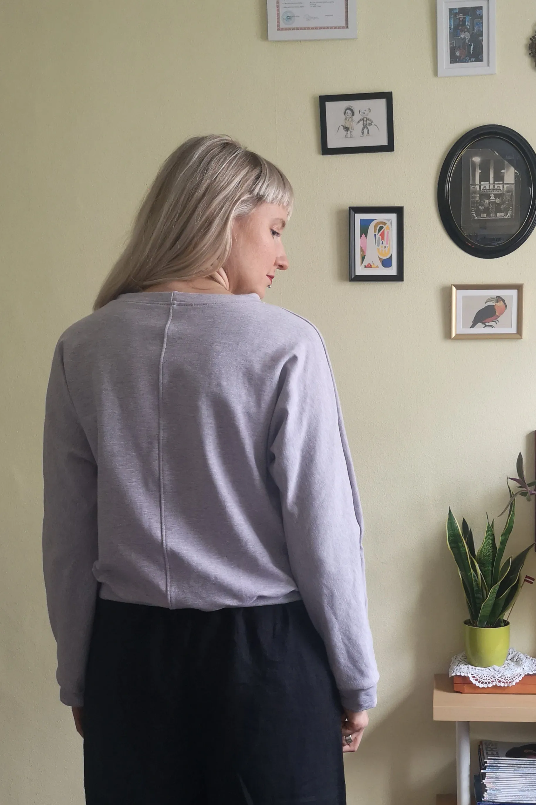 Light Dusty Pink Melange Cotton Cropped Sweatter with pockets and Hand Printed Lāčplēsene/ Heroine