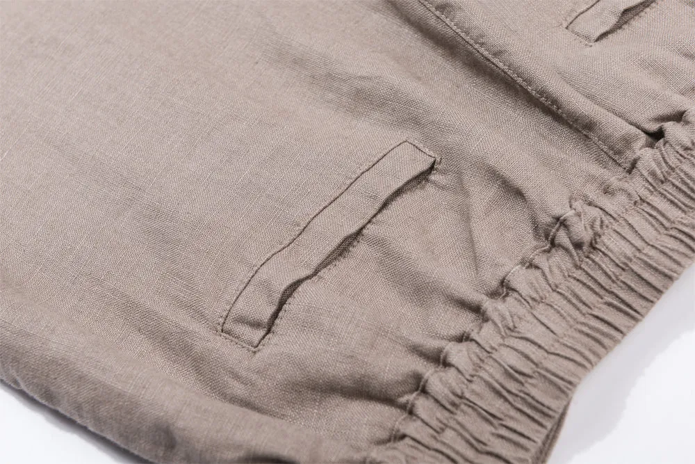 linen cropped pants women, brown linen trousers, drawstring waist pants, summer casual pants1939