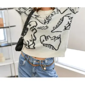 Long Sleeve Dinosaur Print Sweater