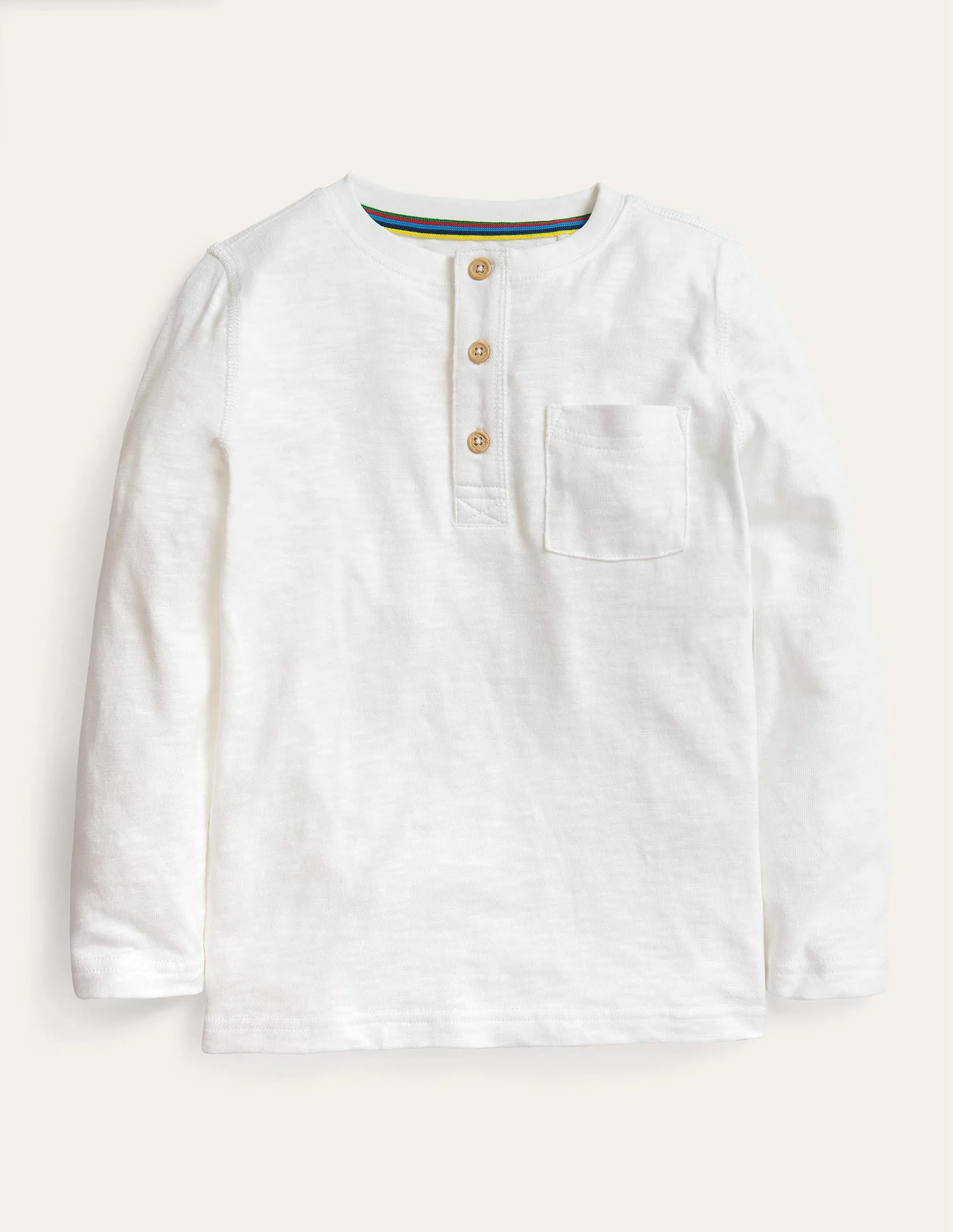 Long Sleeved Henley T-shirt-White