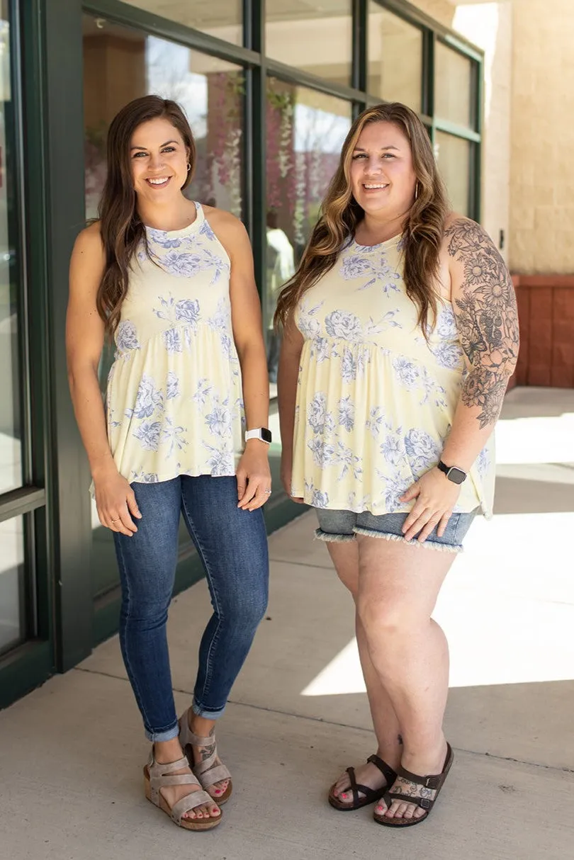 Lt Yellow Floral Halter Tank (SM-3X)