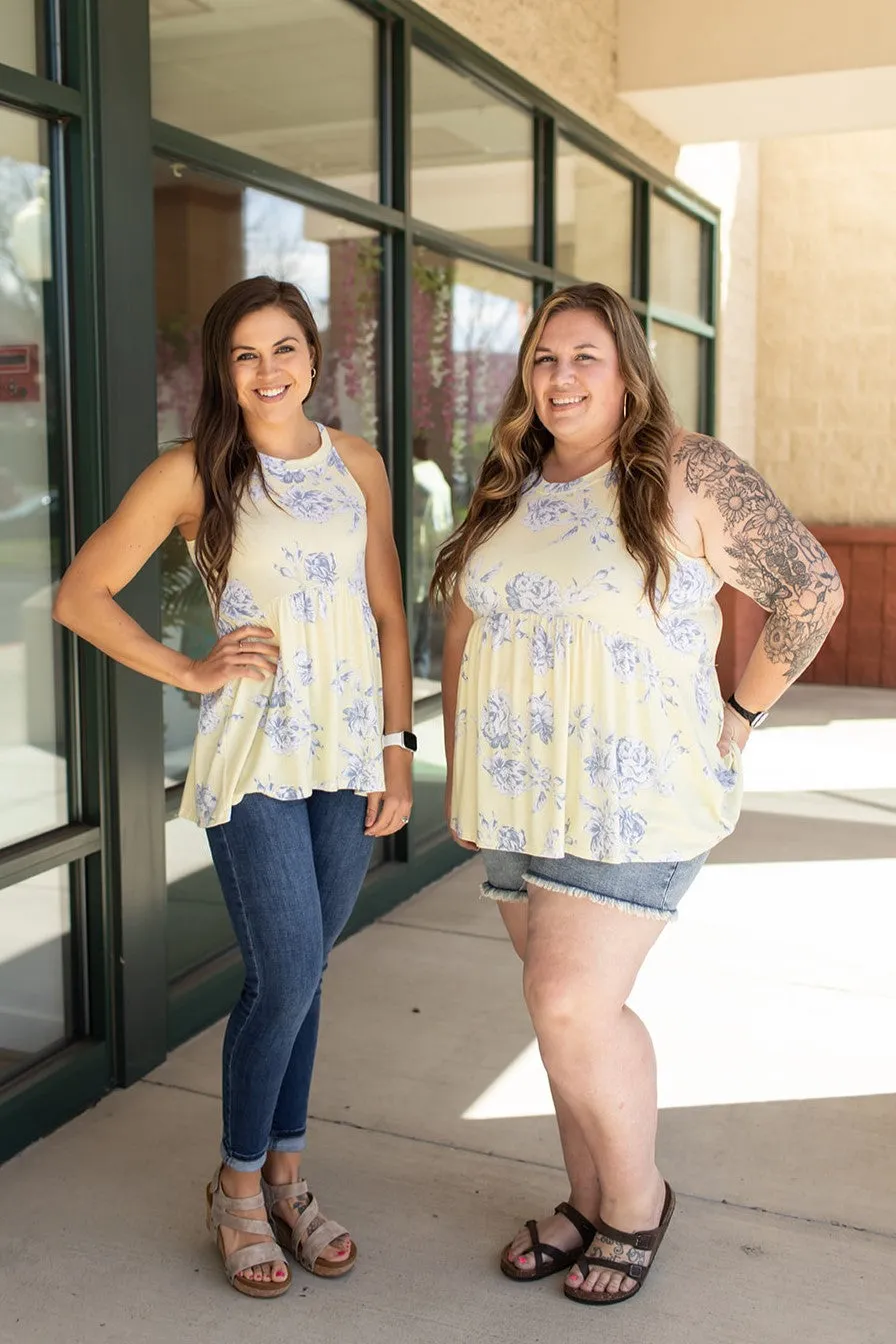 Lt Yellow Floral Halter Tank (SM-3X)