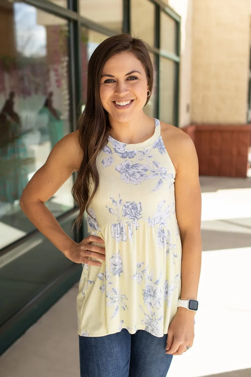 Lt Yellow Floral Halter Tank (SM-3X)