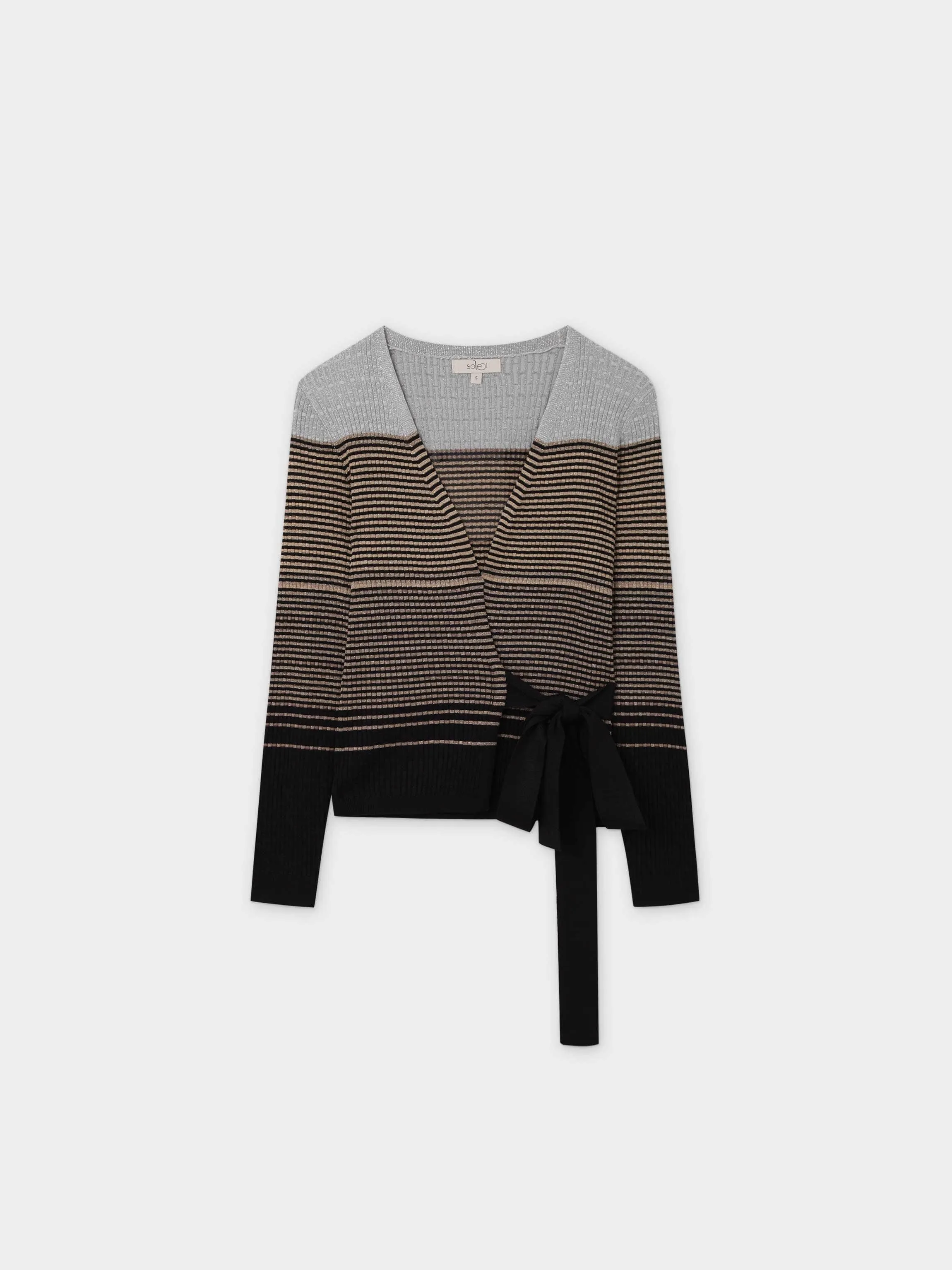 Lurex Stripe Wrap Sweater-Gold/Silver/Black