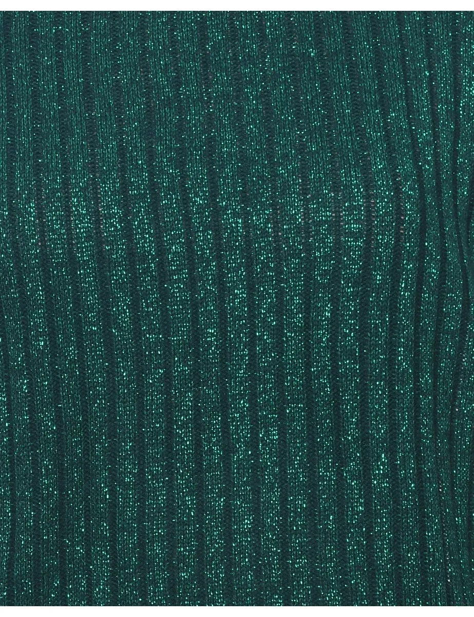 Lurex Thread Pattern Dark Green Petite Jumper - M