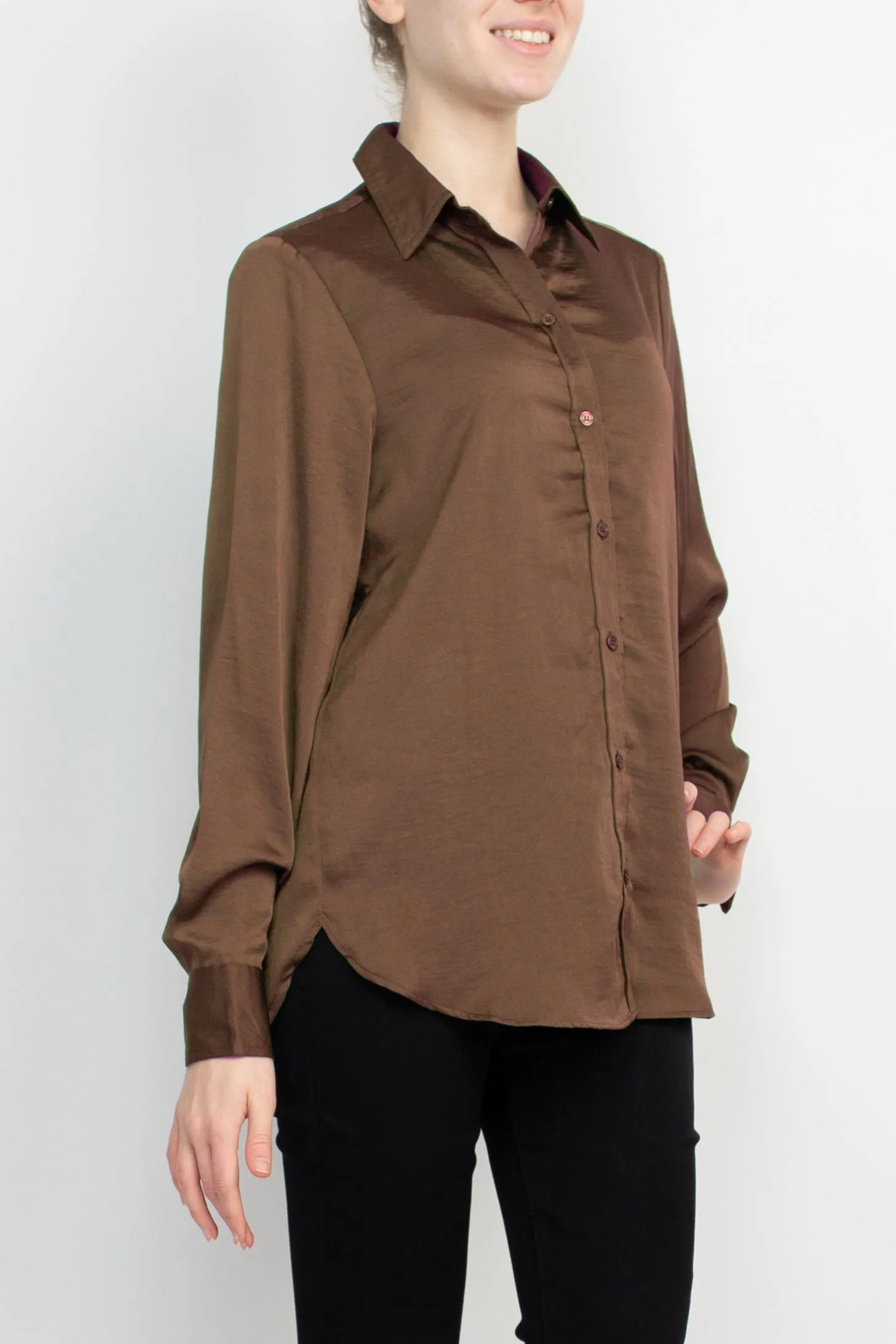 M Magaschoni Collar Neck Long Sleeve Front Button Detail Silk Top