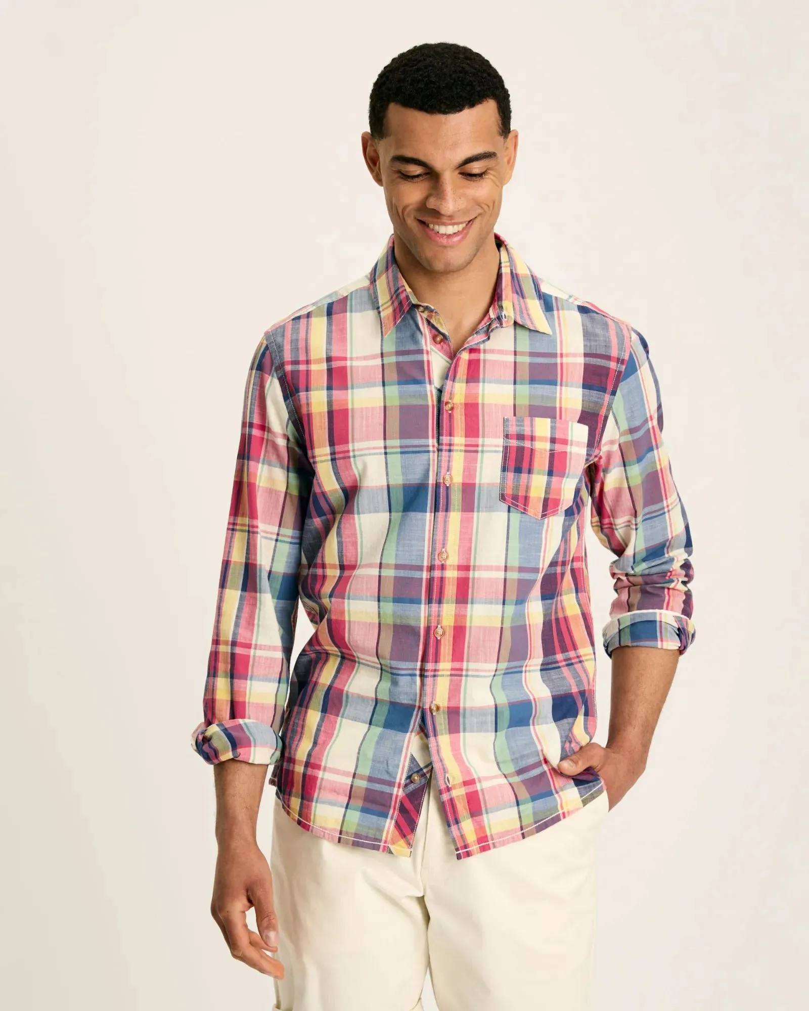 Madras Blue/Pink Long Sleeve Cotton Check Shirt