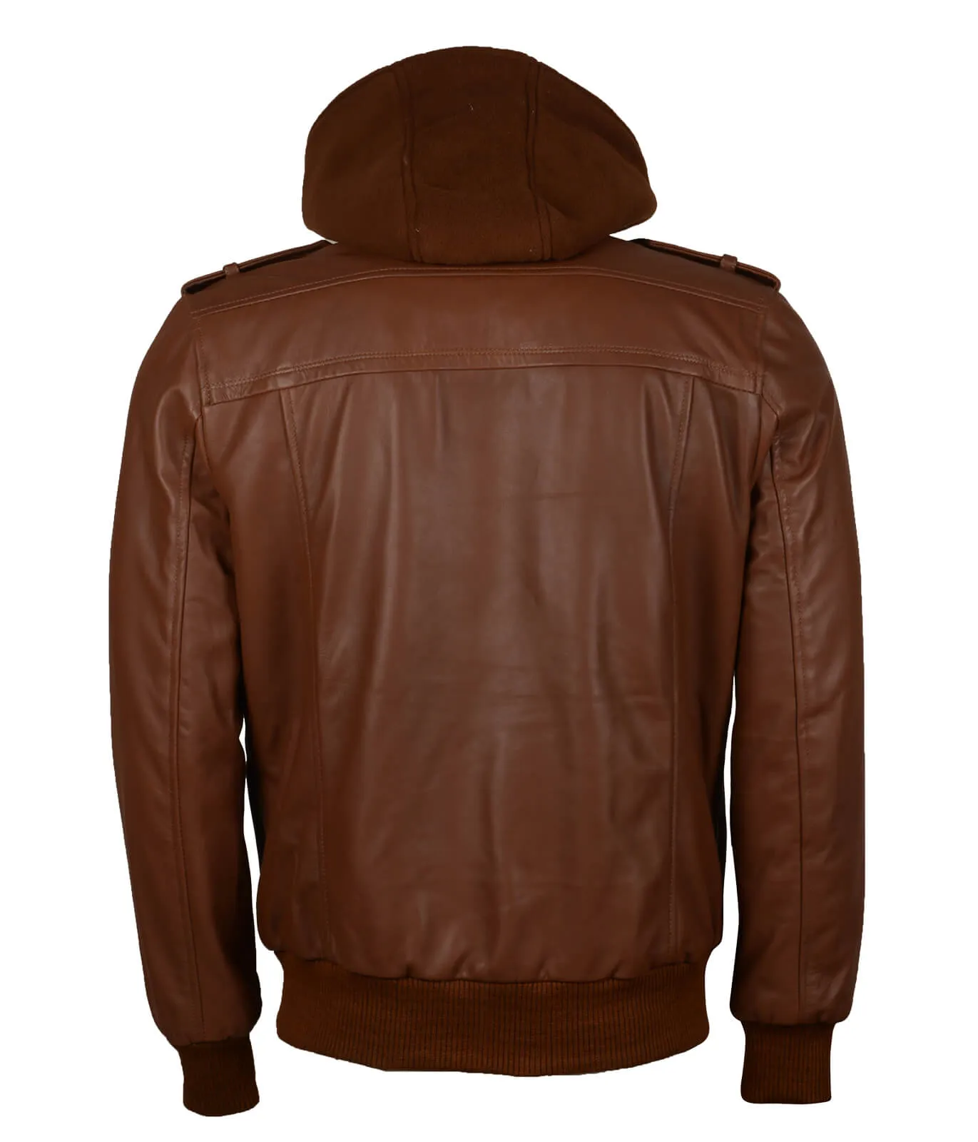 Men's Brown Bomber Leather Jacket with Hood