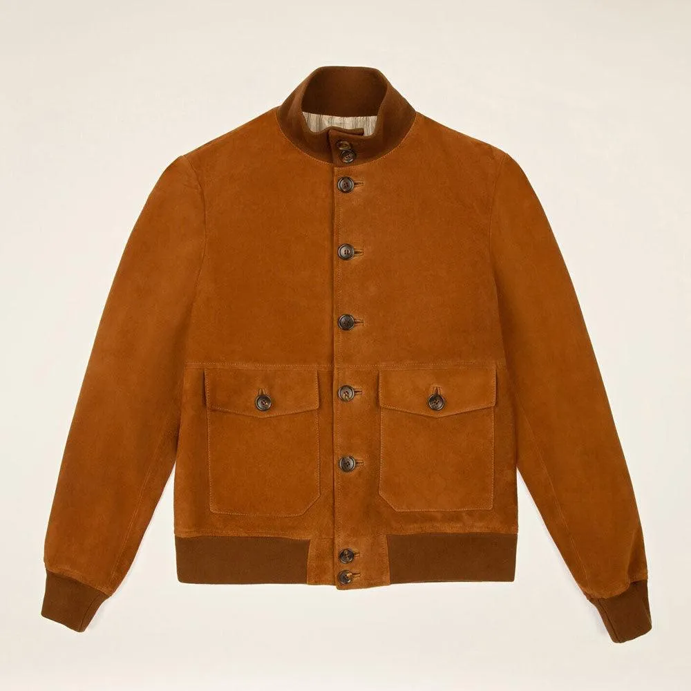 Men's Brown Suede Leather Bomber Jacket