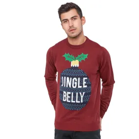 Mens Christmas Jumper Jingle Belly Tree Bauble Burgundy Fun