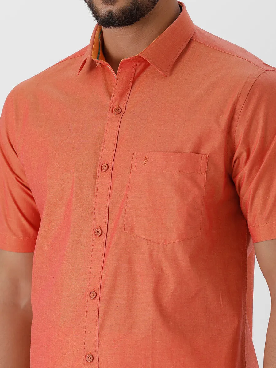 Mens Cotton Copper Colour Half Sleeves Shirt & Double Dhoti with Copper Jari Combo