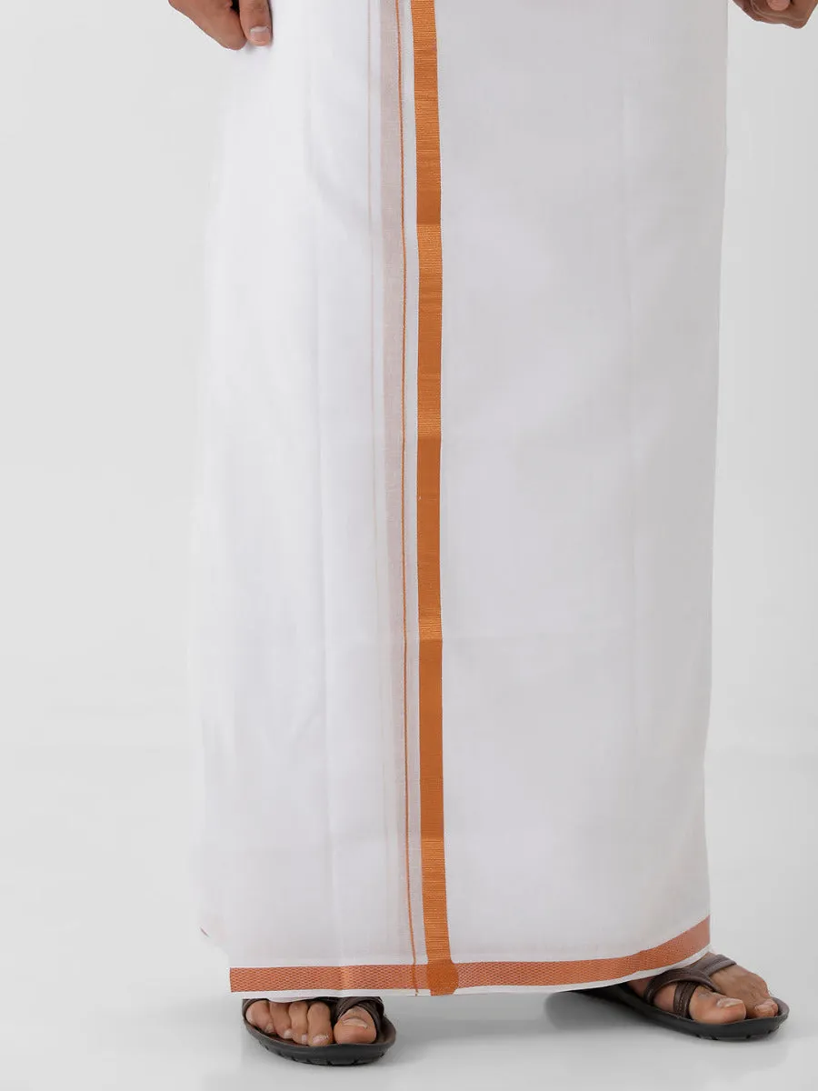 Mens Cotton Copper Colour Half Sleeves Shirt & Double Dhoti with Copper Jari Combo