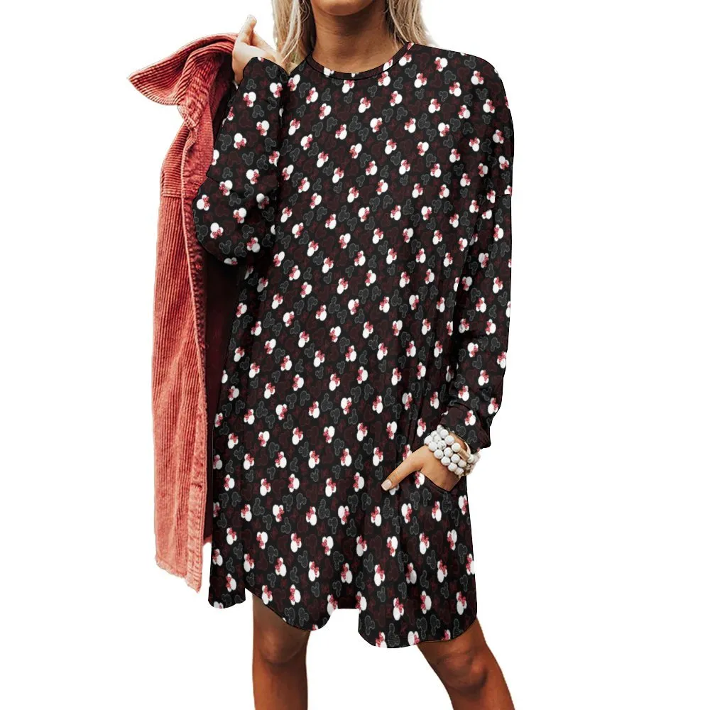 Mickey And Minnie Dots Women's Long Fit Sweatshirt With Pockets