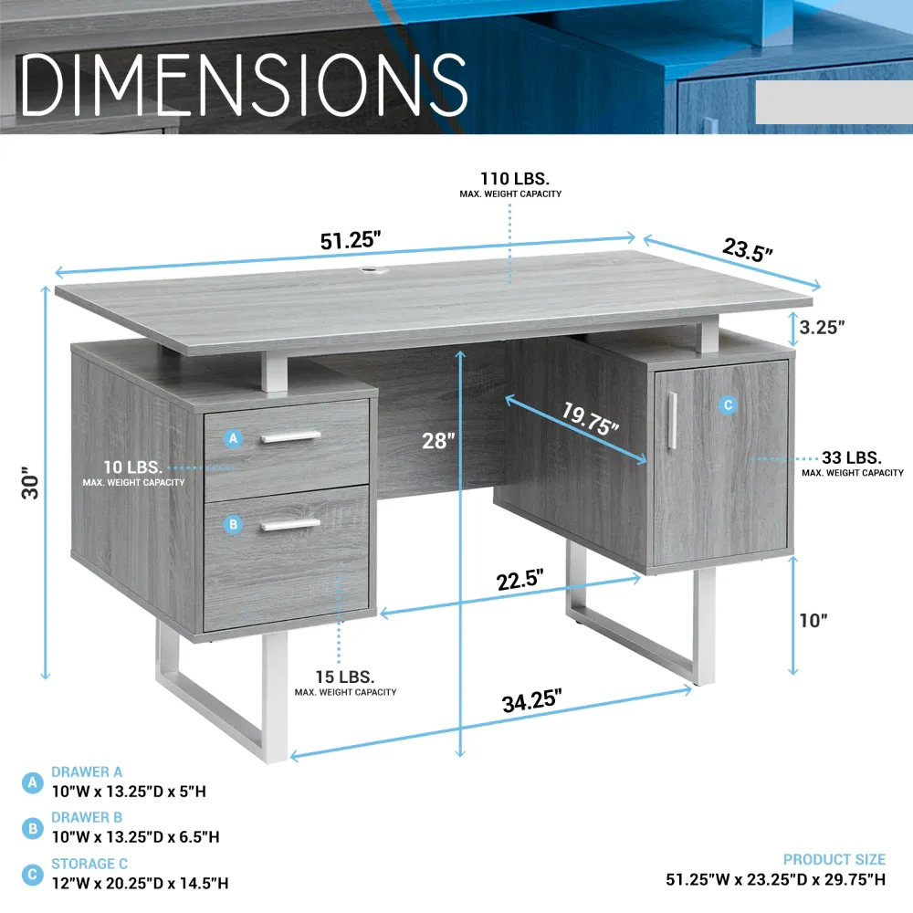 Modern Office Desk with Drawers and Cabinet