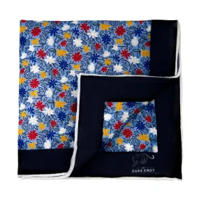 Norwalk Floral Linen Pocket Square, Light Blue / Red / White