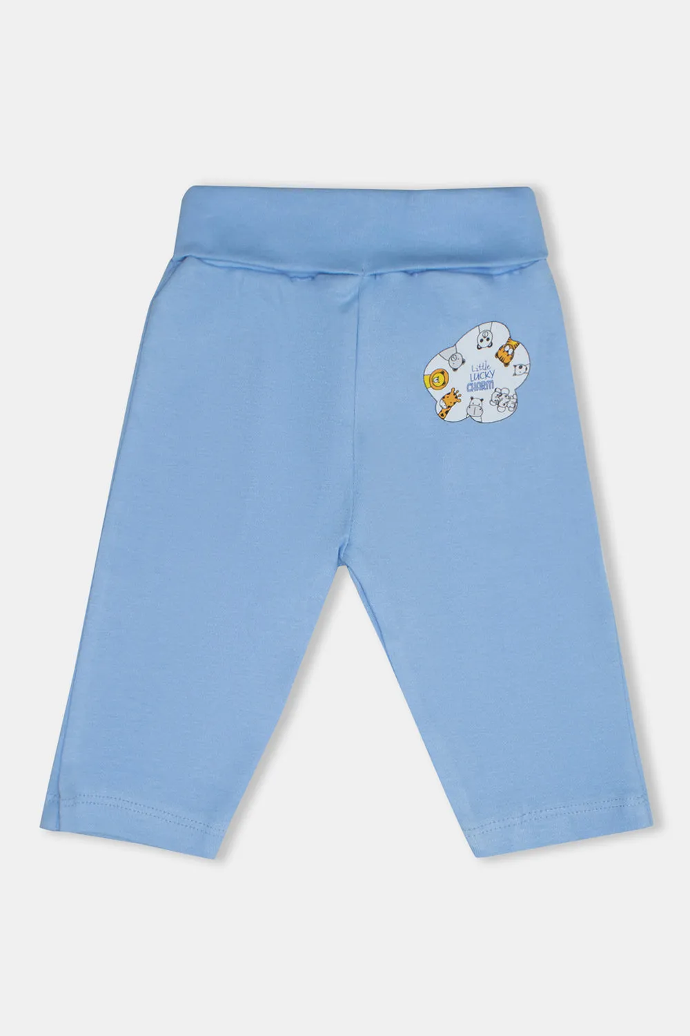 Oh Baby Cotton Interlock Knit Animal Print Pant Pack Of - 2 - Sky Blue & Assorted - Tr04