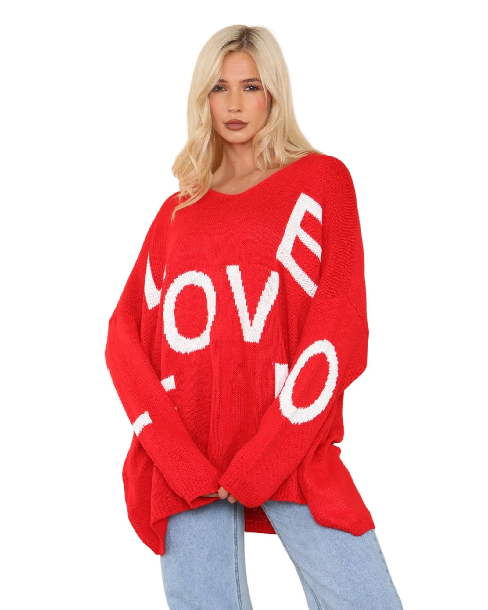 Oversized Love Print Long Sleeve  Knitted Jumper Top